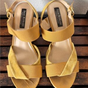 Isaac Mizrahi Yellow Wedge Sandals with Crisscross Straps